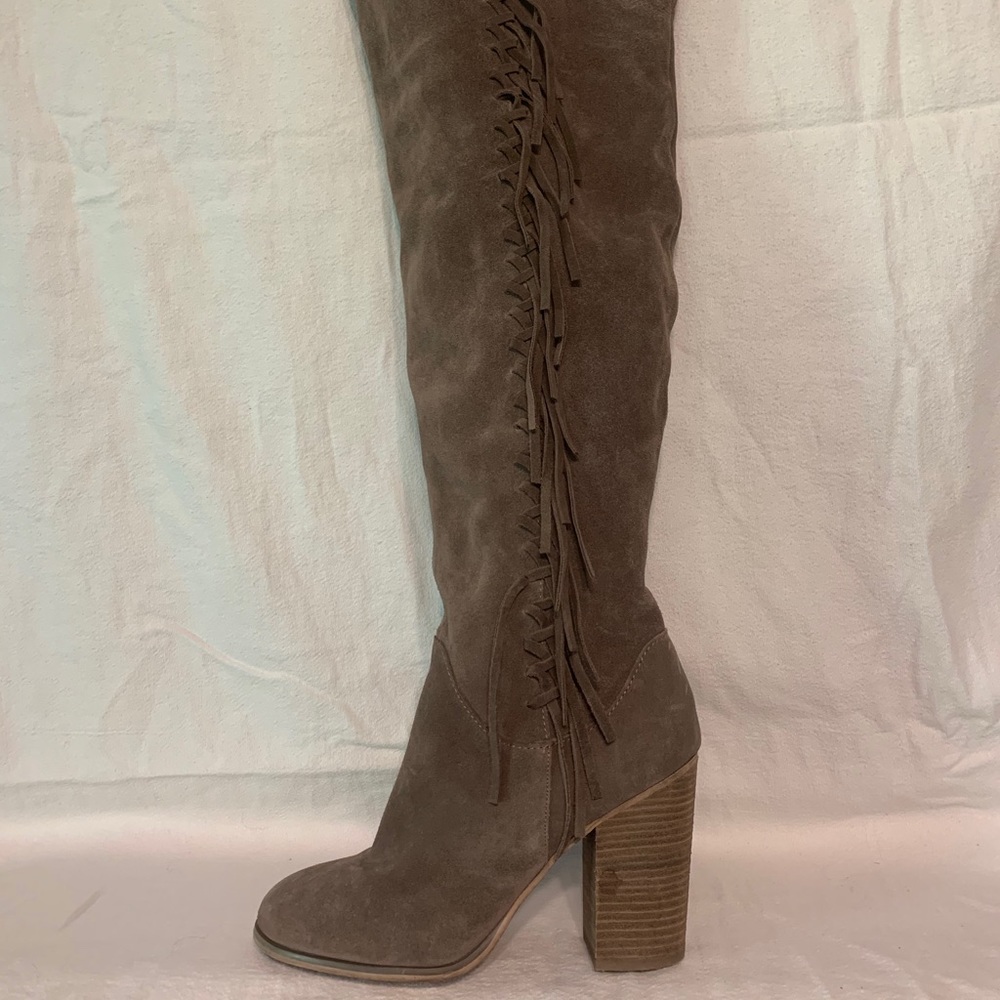 Carlos Santana Fringe Suede Over the Knee Boots